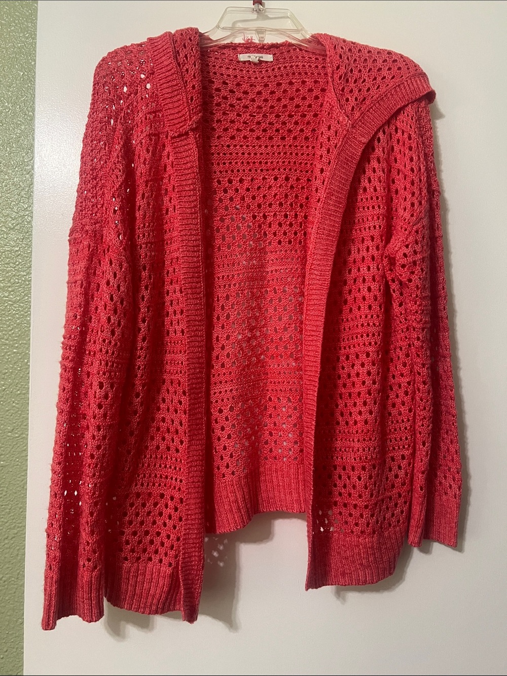 Maurices Openwork Hooded Cardigan in Coral